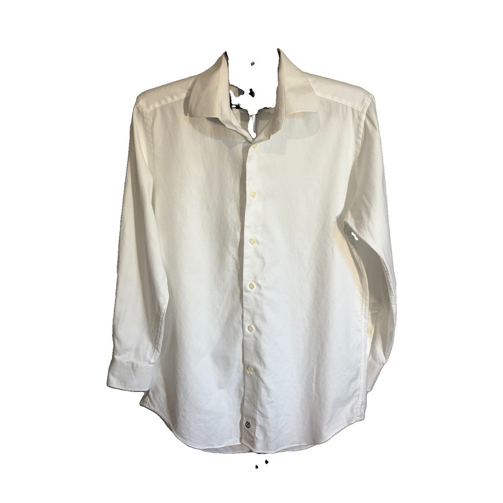 David Donahue Trim Fit White Cotton Dress Shirt 16 32/33 Point Collar